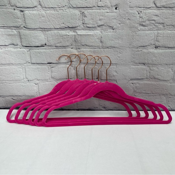 Hot Pink Velvet Slim Line No Slip Hangers with Rose Gold Tops (set of 6) - Picture 1 of 4